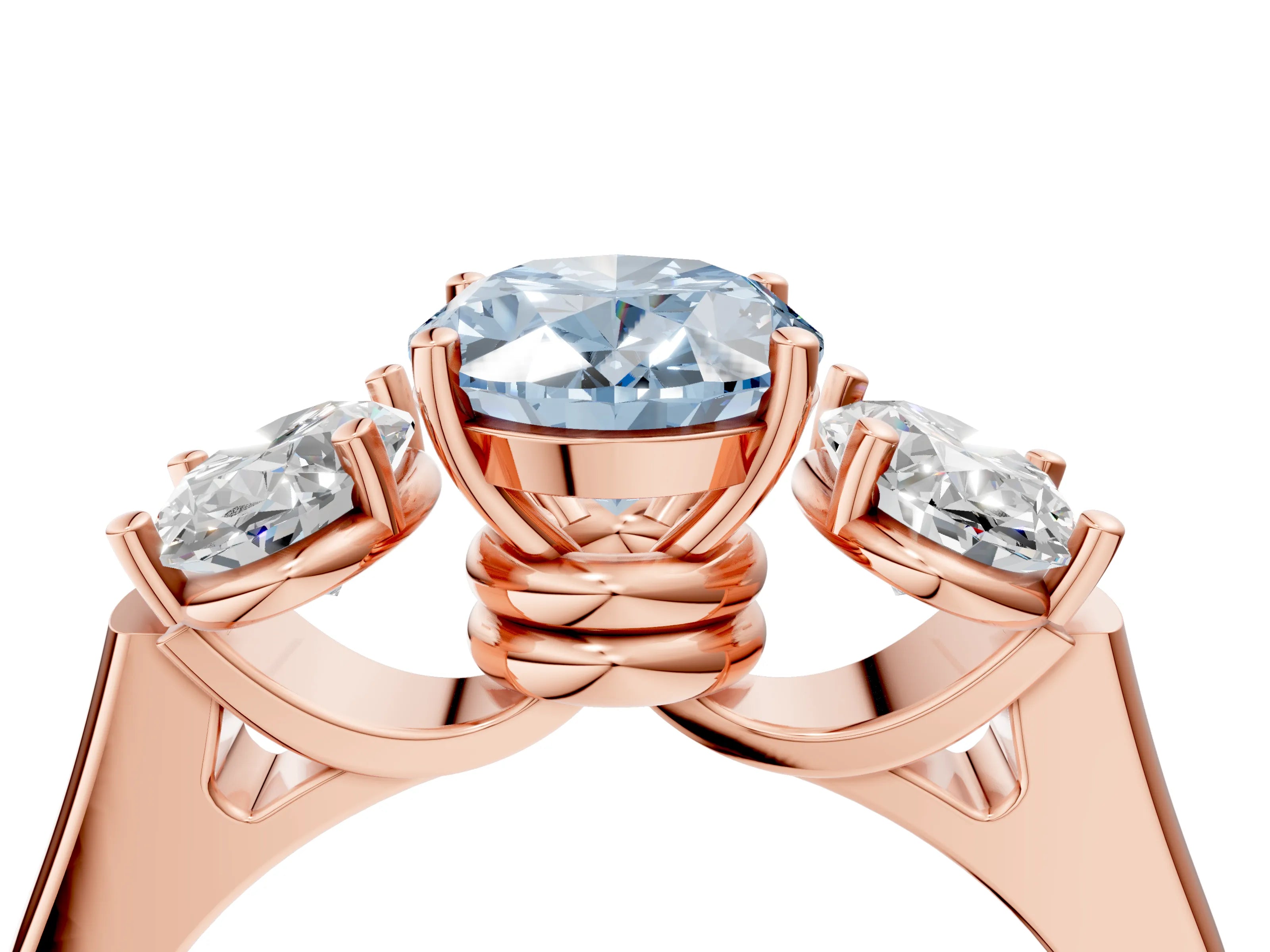 Rose gold Three-Stone Fancy Blue Oval Cut Brilliant Diamond Trellis Ring with Comfort Fit Band_4