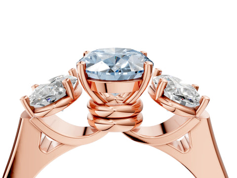 Rose gold Three-Stone Fancy Blue Oval Cut Brilliant Diamond Trellis Ring with Comfort Fit Band_4