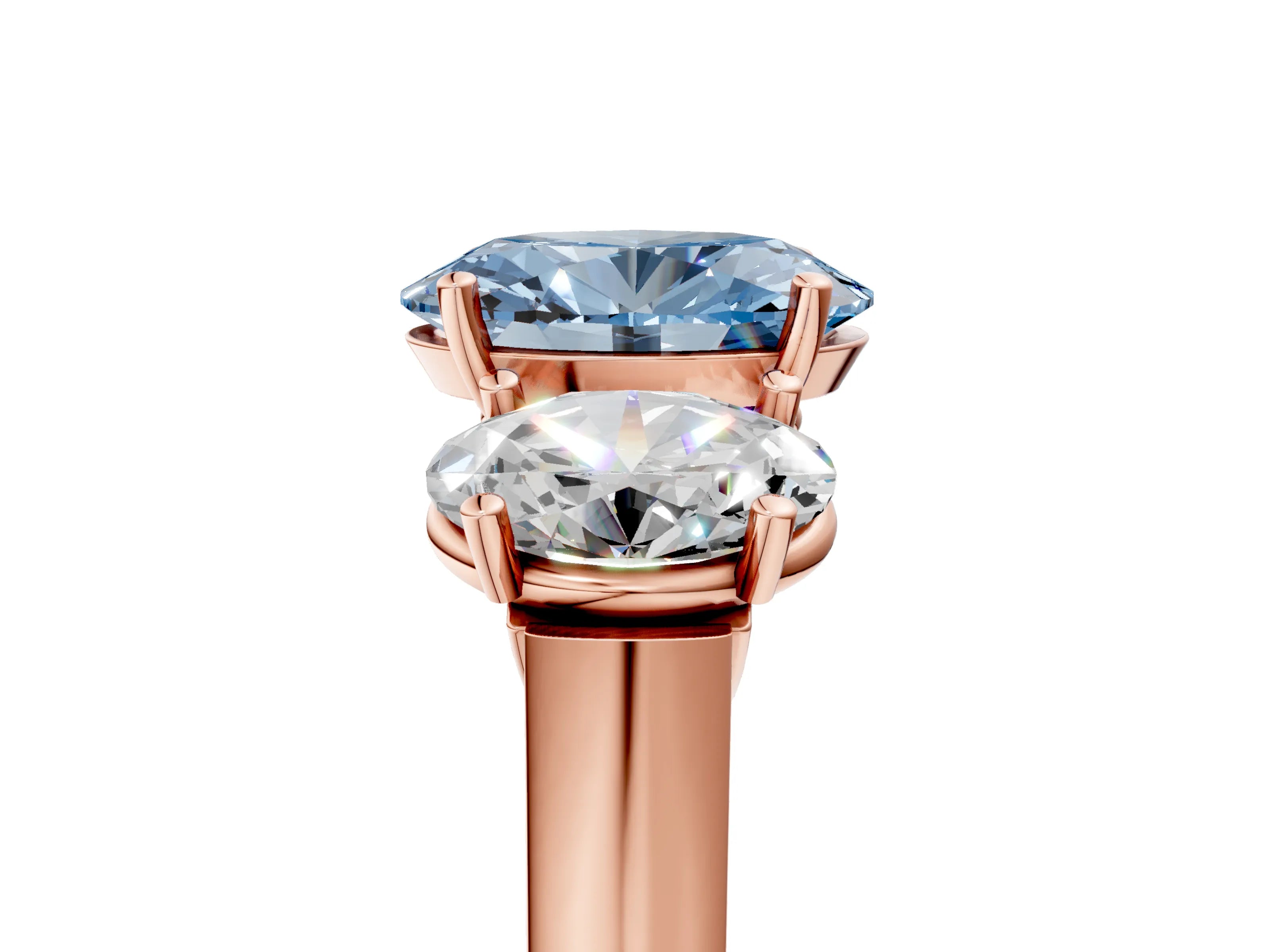 Rose gold Three-Stone Fancy Blue Oval Cut Brilliant Diamond Trellis Ring with Comfort Fit Band_5