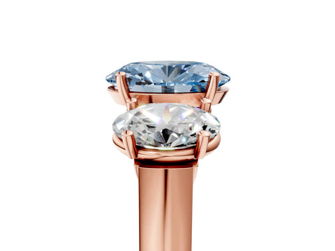 Rose gold Three-Stone Fancy Blue Oval Cut Brilliant Diamond Trellis Ring with Comfort Fit Band_5