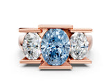 Rose gold Three Stone Fancy Blue Oval Cut Cut Channel Set Diamond Ring