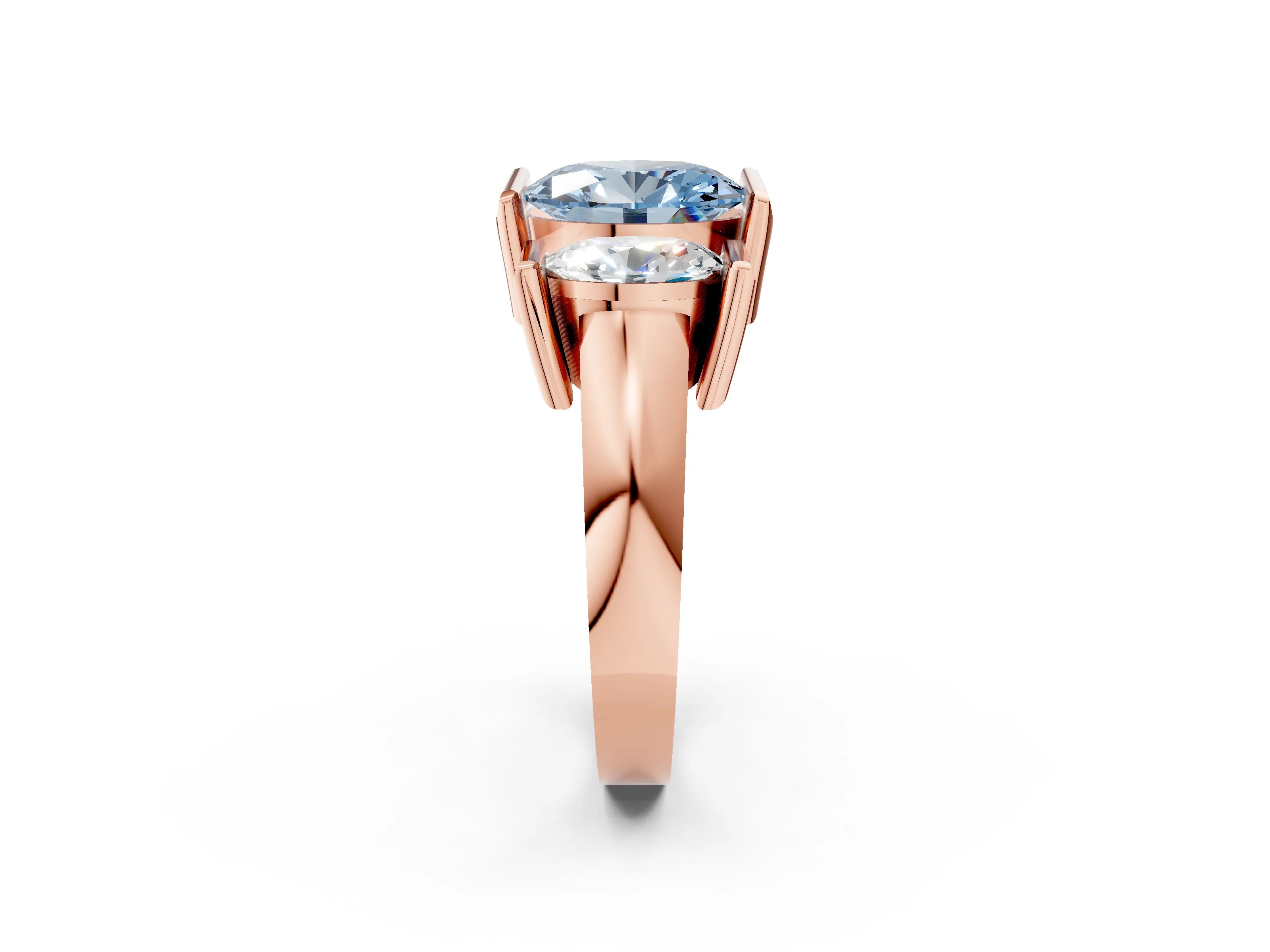 Rose gold Three Stone Fancy Blue Oval Cut Cut Channel Set Diamond Ring_2