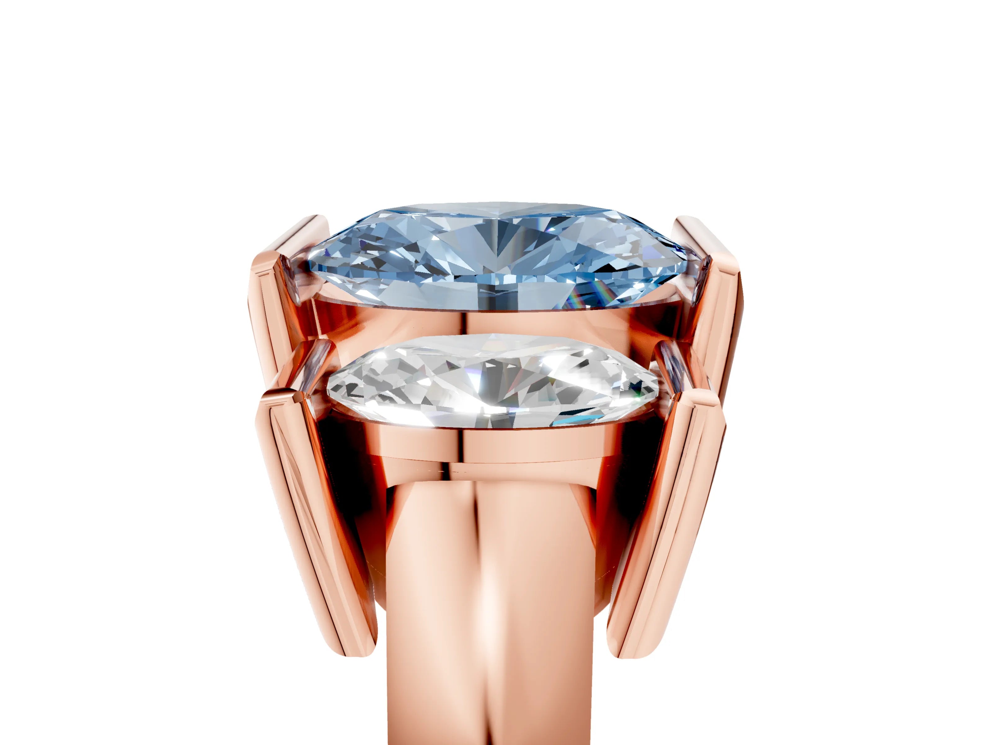 Rose gold Three Stone Fancy Blue Oval Cut Cut Channel Set Diamond Ring_5
