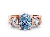 Rose gold Three-Stone Fancy Blue Oval Cut Cut Classic Band Prong Setting Ring