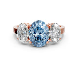 Rose gold Three-Stone Fancy Blue Oval Cut Cut Diamond Engagement Ring with Flat Band and Four-Prong Setting_12