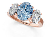 Rose gold Three-Stone Fancy Blue Oval Cut Cut Diamond Engagement Ring with Flat Band and Four-Prong Setting_13
