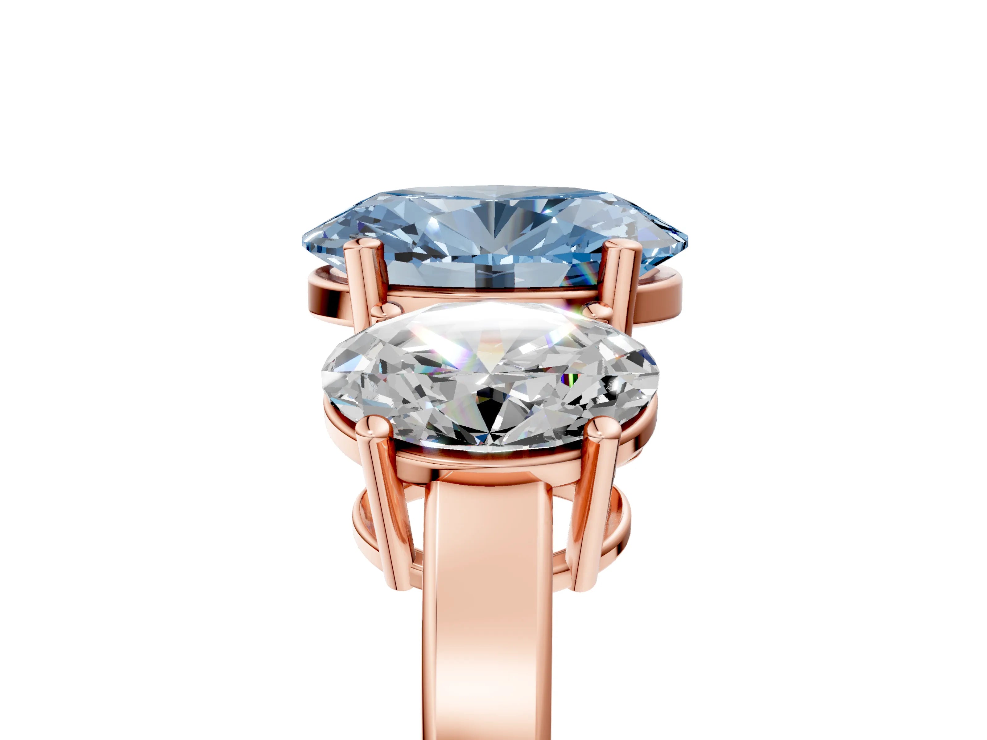 Rose gold Three-Stone Fancy Blue Oval Cut Cut Diamond Engagement Ring with Flat Band and Four-Prong Setting_17