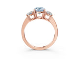 Rose gold Three-Stone Fancy Blue Oval Cut Cut Diamond Engagement Ring with Flat Band and Four-Prong Setting_3