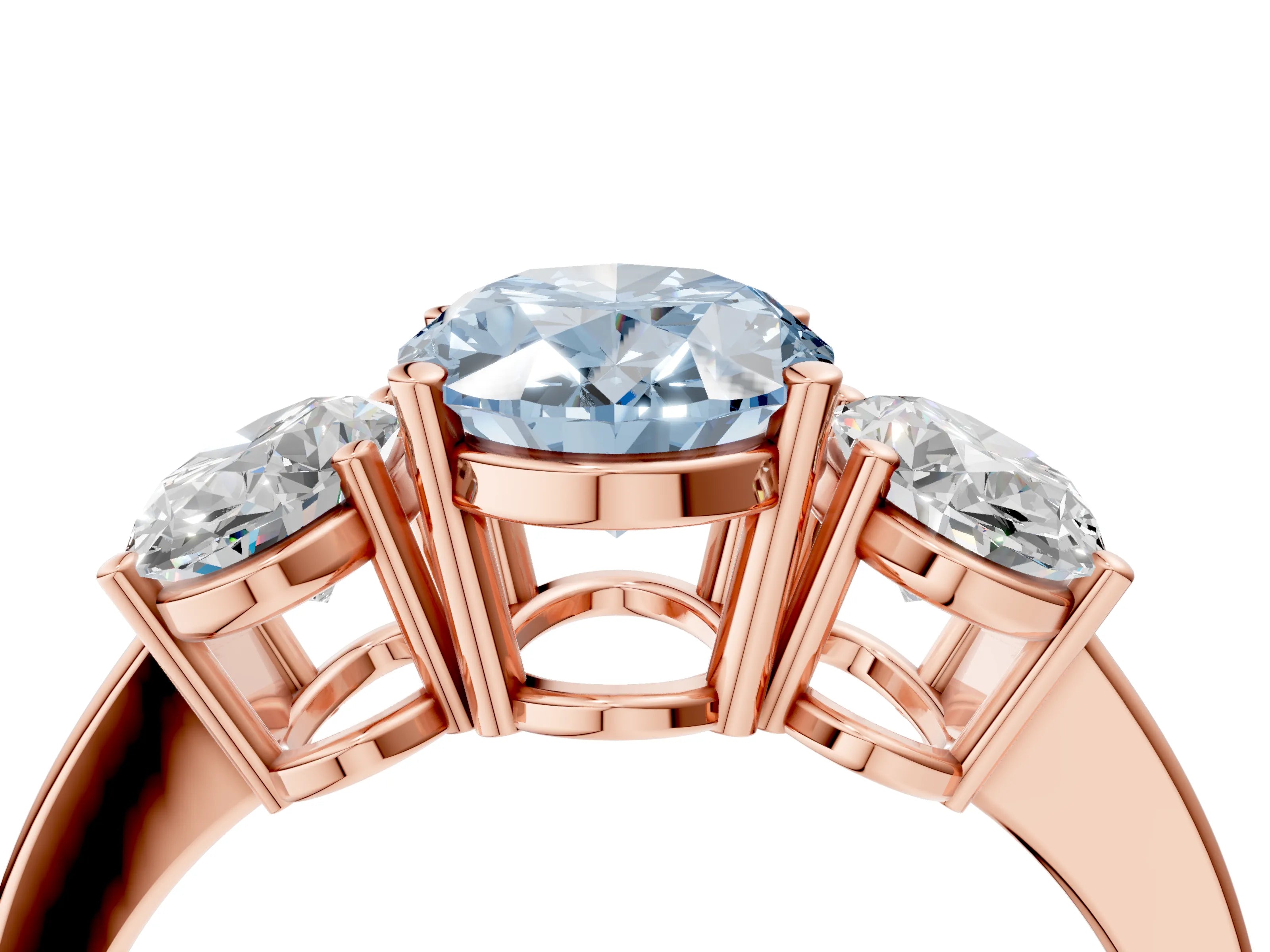 Rose gold Three-Stone Fancy Blue Oval Cut Cut Diamond Engagement Ring with Flat Band and Four-Prong Setting_4
