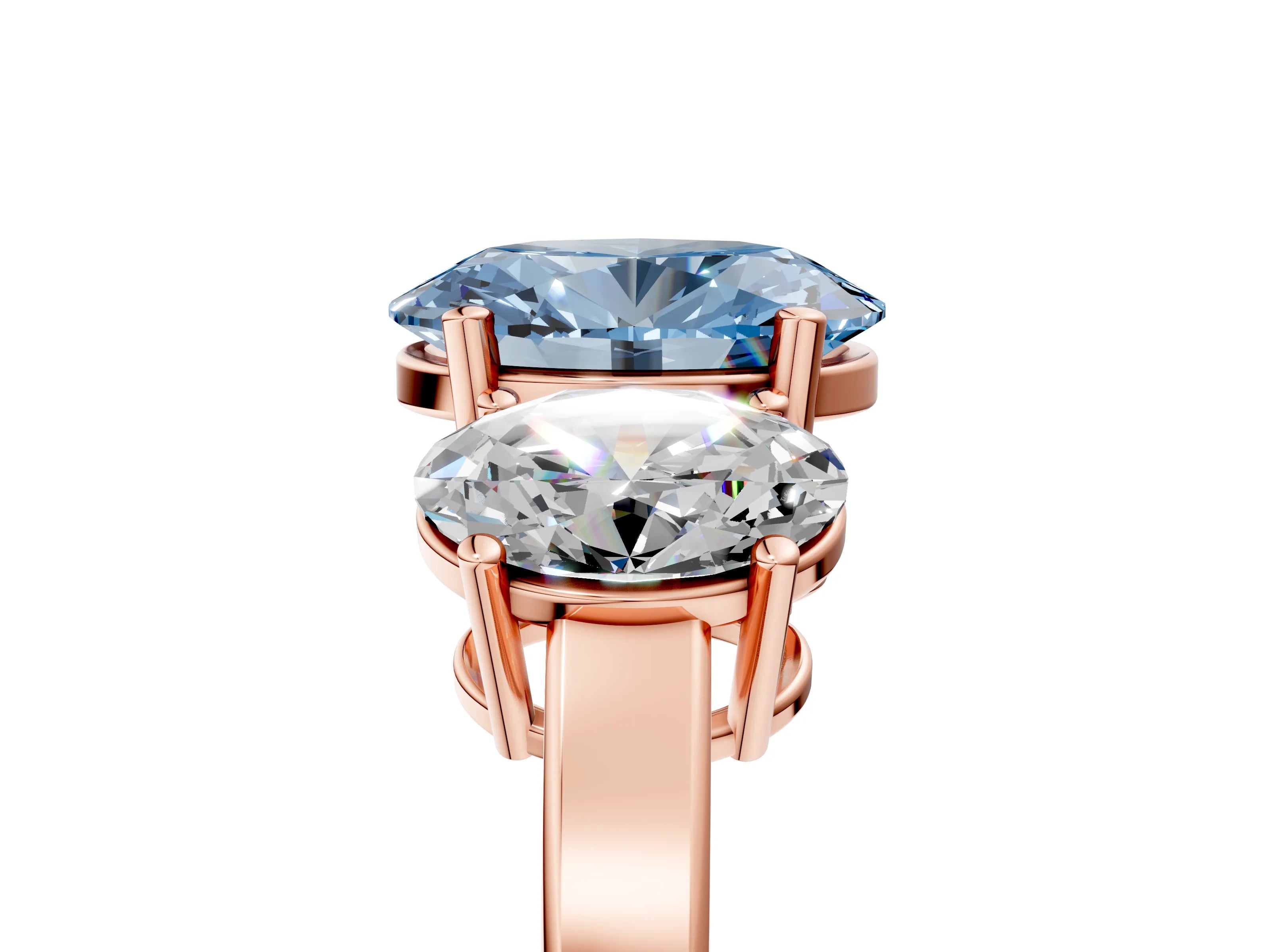 Rose gold Three-Stone Fancy Blue Oval Cut Cut Diamond Engagement Ring with Flat Band and Four-Prong Setting_5