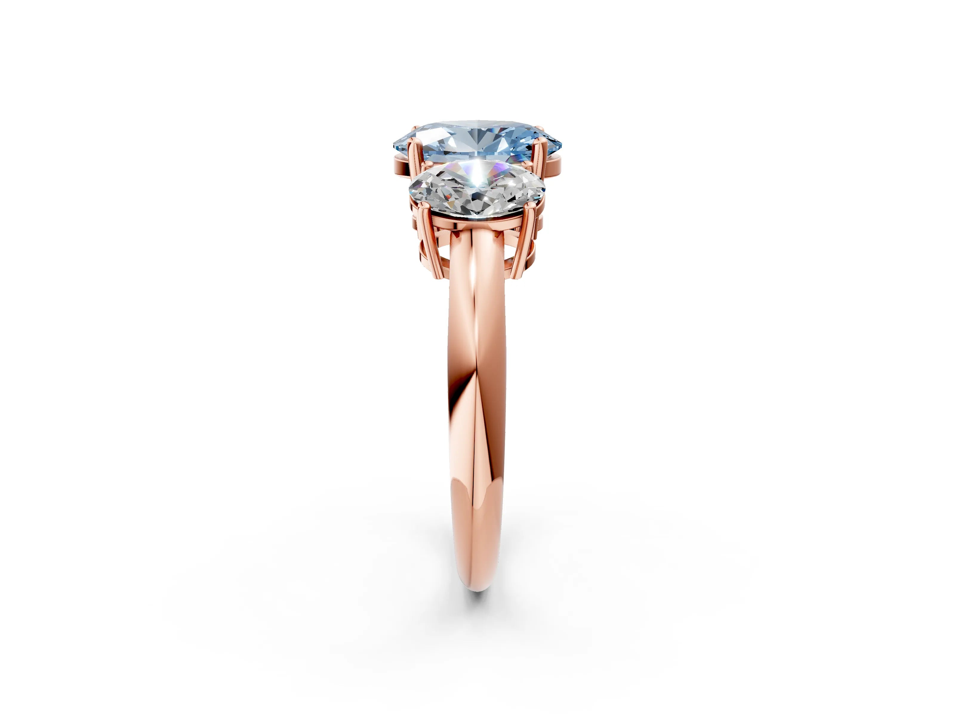 Rose gold Three-Stone Fancy Blue Oval Cut Cut Diamond Engagement Ring with Prong Setting on a White Gold Band_2