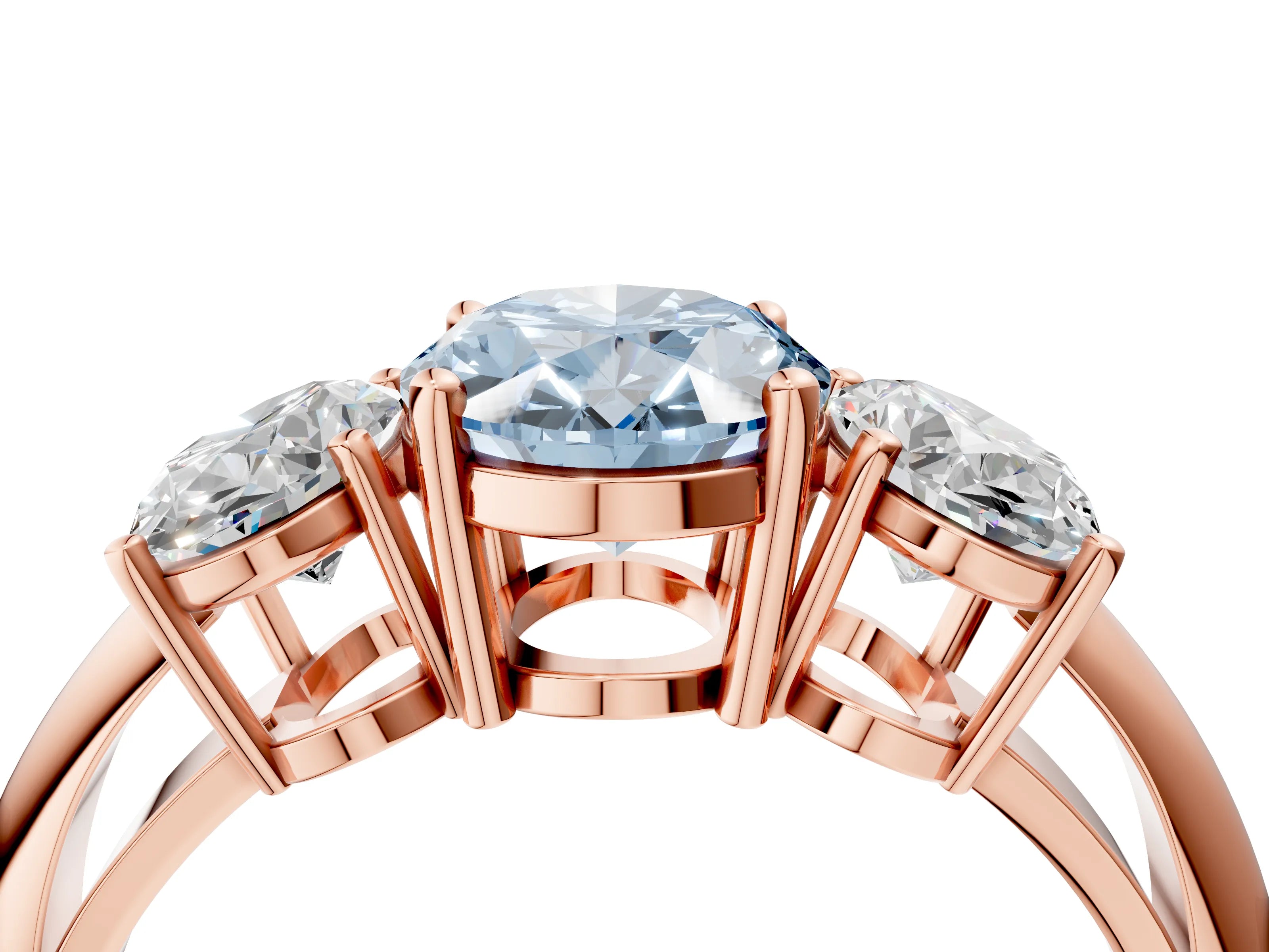 Rose gold Three-Stone Fancy Blue Oval Cut Cut Diamond Engagement Ring with Prong Setting on a White Gold Band_28