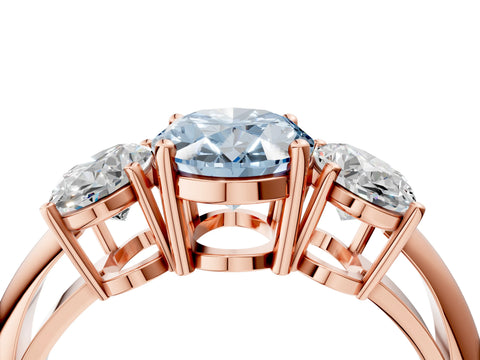 Rose gold Three-Stone Fancy Blue Oval Cut Cut Diamond Engagement Ring with Prong Setting on a White Gold Band_28