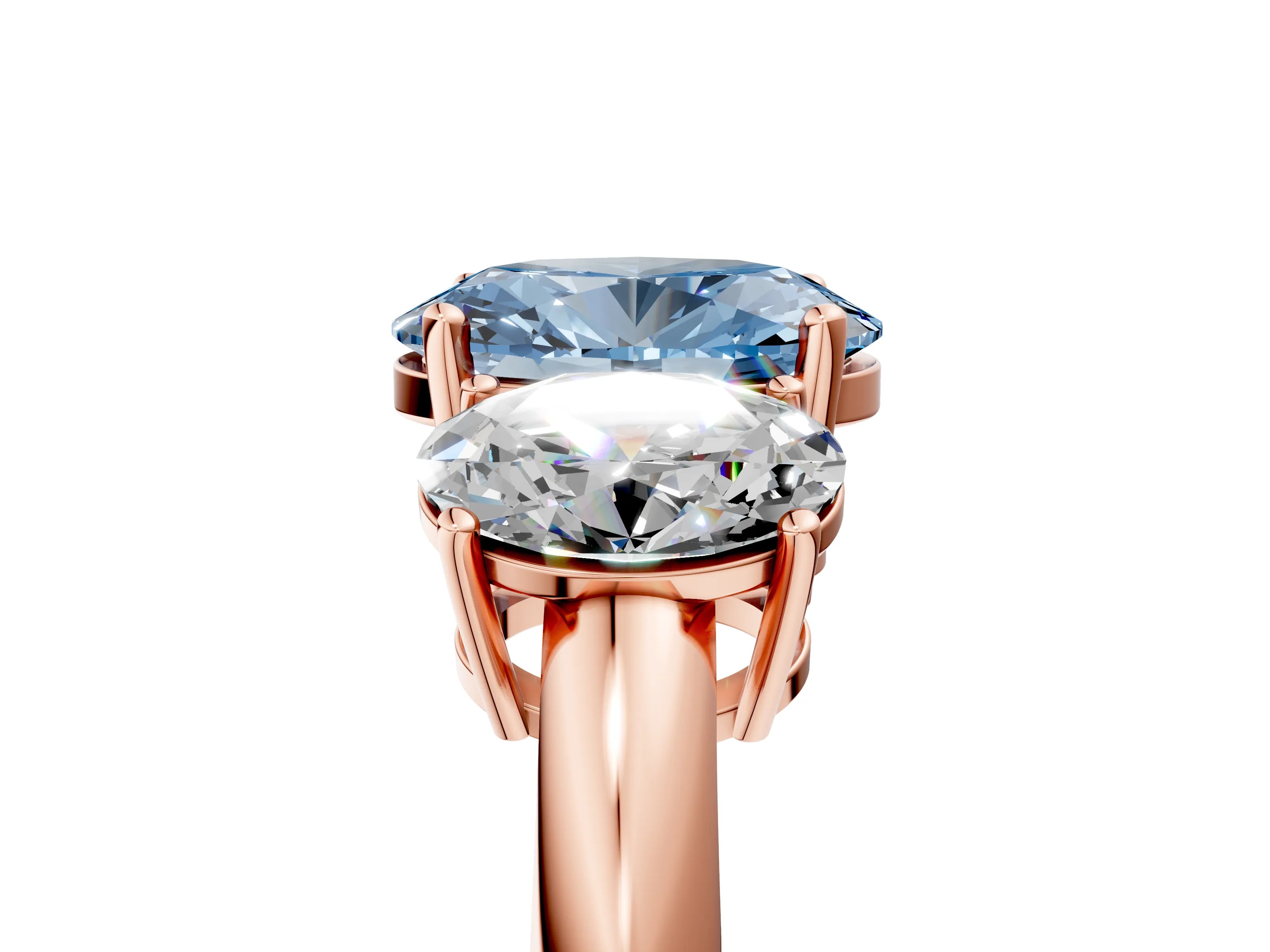 Rose gold Three-Stone Fancy Blue Oval Cut Cut Diamond Engagement Ring with Prong Setting on a White Gold Band_29