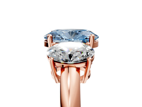 Rose gold Three-Stone Fancy Blue Oval Cut Cut Diamond Engagement Ring with Prong Setting on a White Gold Band_29