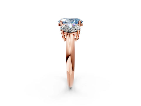 Rose gold Three-Stone Fancy Blue Oval Cut Cut Diamond Engagement Ring with Prong Setting on a White Gold Band_2