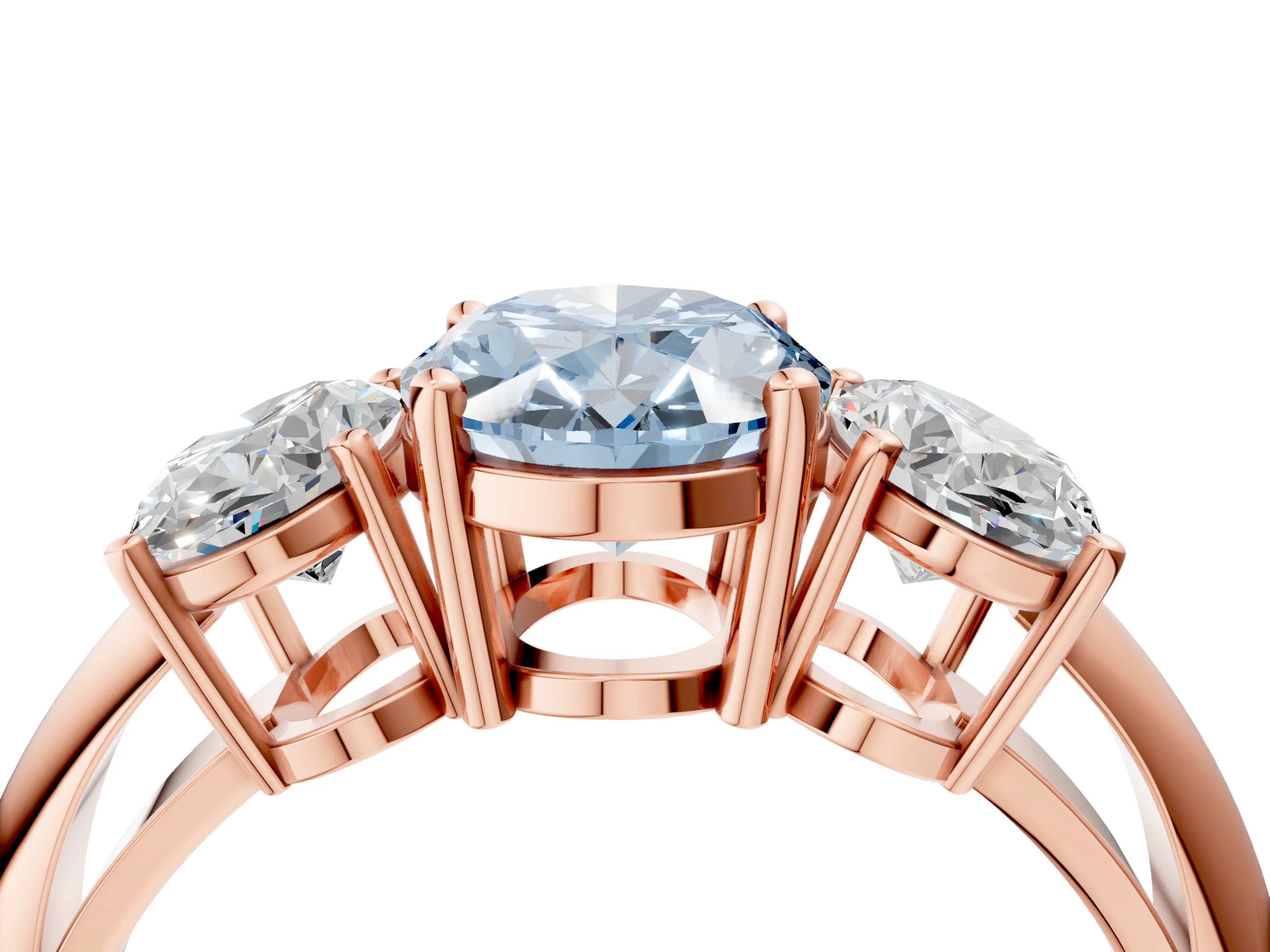 Rose gold Three-Stone Fancy Blue Oval Cut Cut Diamond Engagement Ring with Prong Setting on a White Gold Band_4