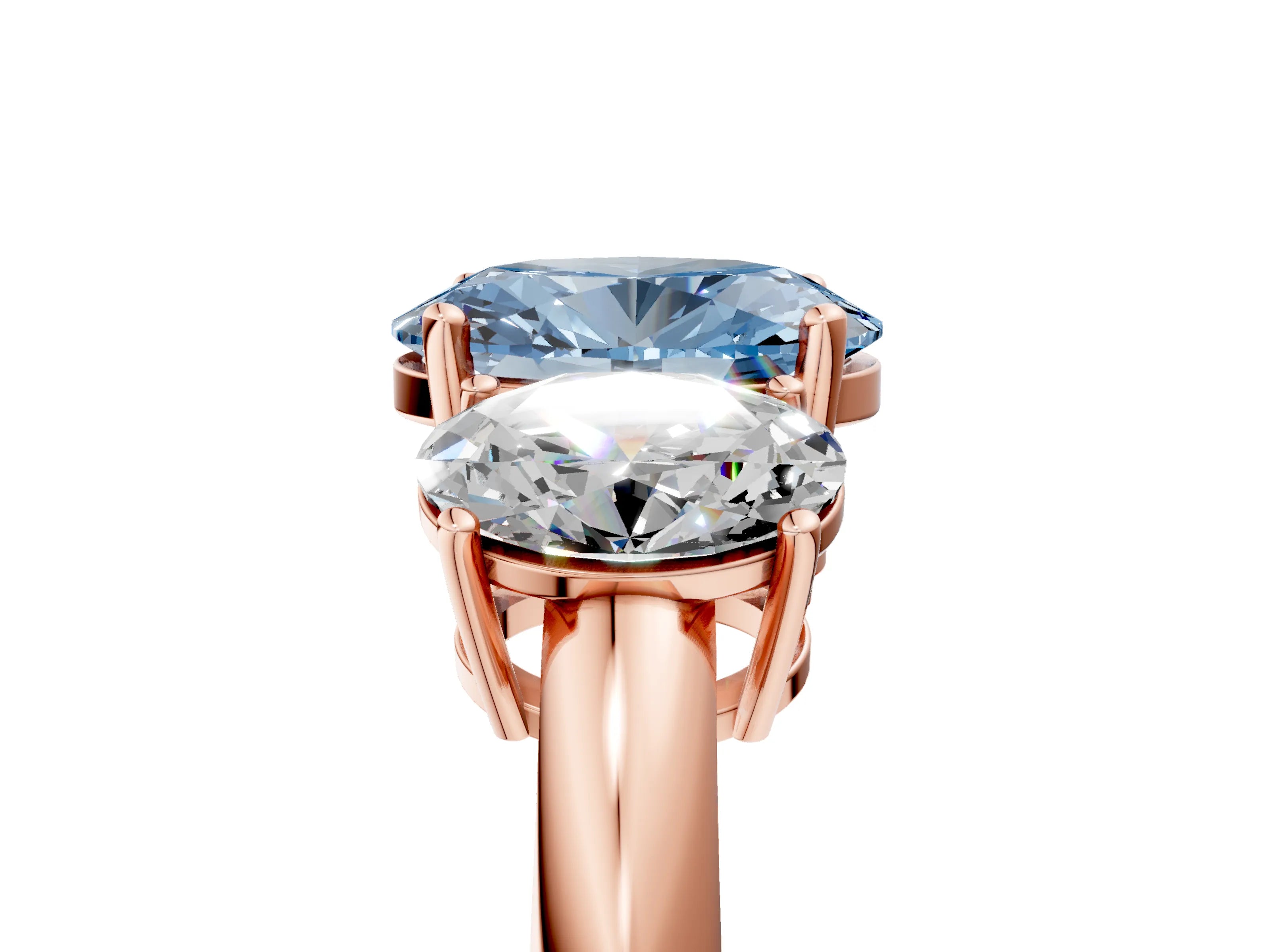 Rose gold Three-Stone Fancy Blue Oval Cut Cut Diamond Engagement Ring with Prong Setting on a White Gold Band_5