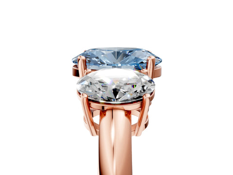 Rose gold Three-Stone Fancy Blue Oval Cut Cut Diamond Engagement Ring with Prong Setting on a White Gold Band_5