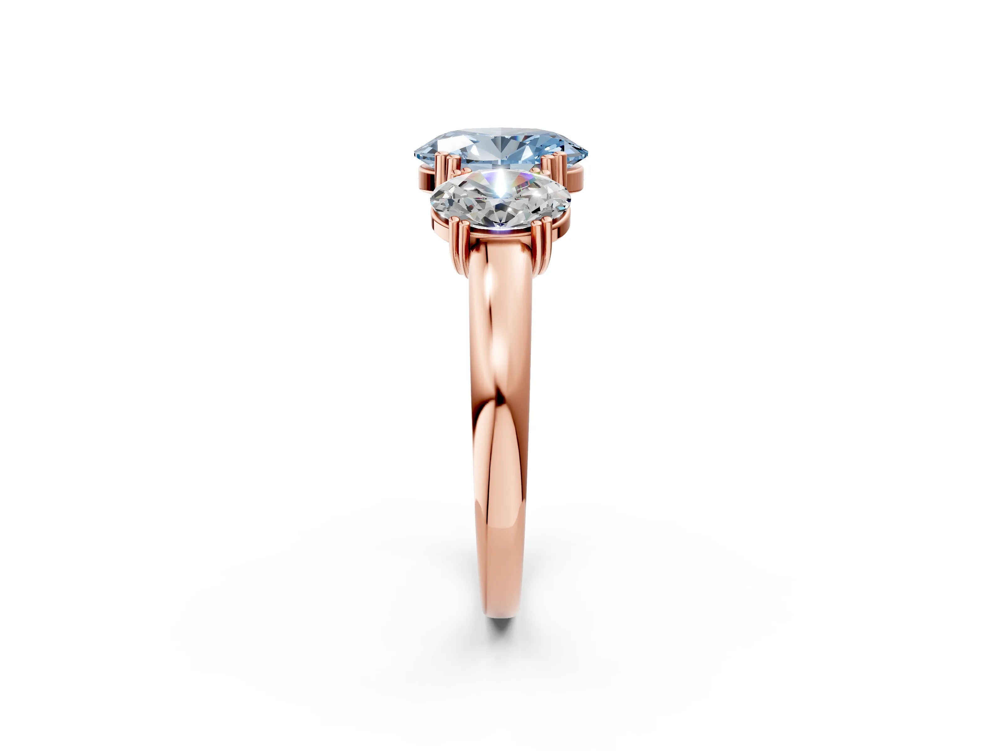 Rose gold Three-Stone Fancy Blue Oval Cut Cut Diamond Ring with Channel Set Band and Four-Prong Setting_2