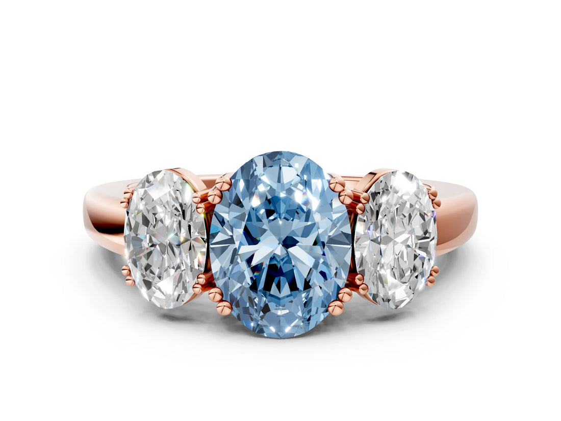 Rose gold Three-Stone Fancy Blue Oval Cut Cut Diamond Ring with Channel Set Band and Four-Prong Setting_24