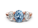 Rose gold Three-Stone Fancy Blue Oval Cut Cut Diamond Ring with Channel Set Band and Four-Prong Setting_24