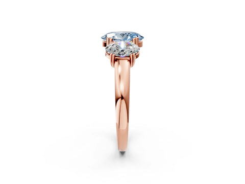 Rose gold Three-Stone Fancy Blue Oval Cut Cut Diamond Ring with Channel Set Band and Four-Prong Setting_2