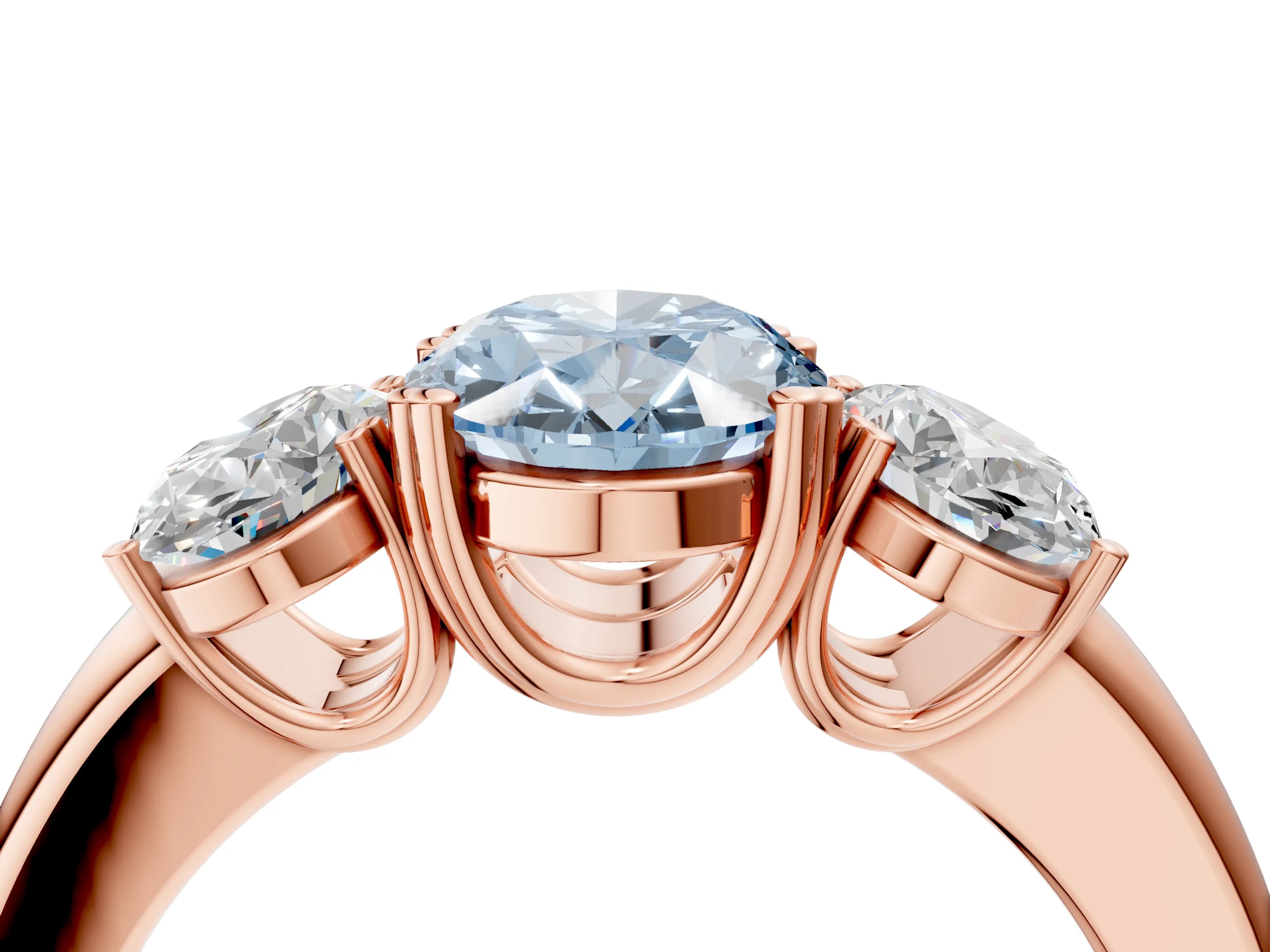 Rose gold Three-Stone Fancy Blue Oval Cut Cut Diamond Ring with Channel Set Band and Four-Prong Setting_4