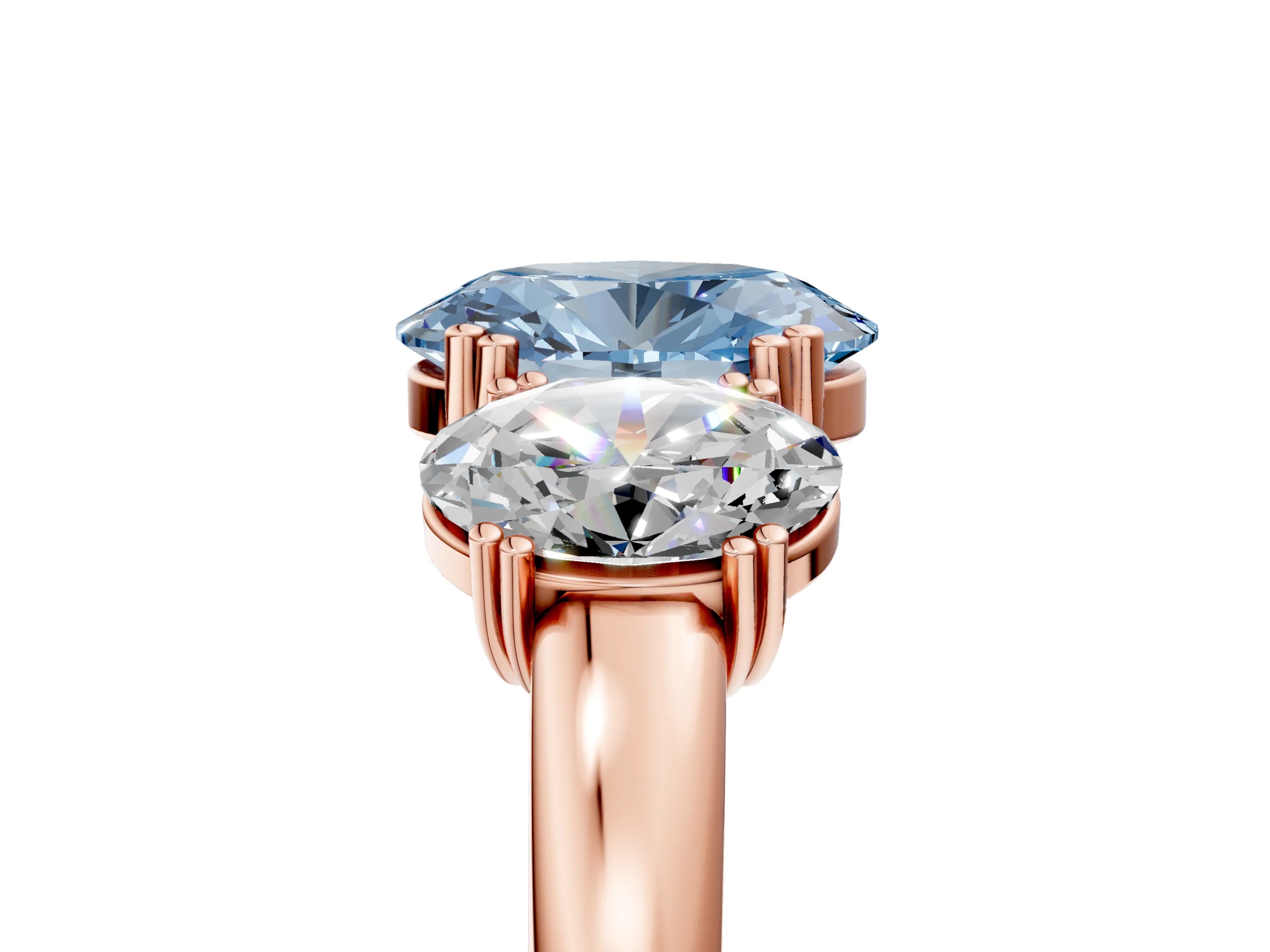 Rose gold Three-Stone Fancy Blue Oval Cut Cut Diamond Ring with Channel Set Band and Four-Prong Setting_5