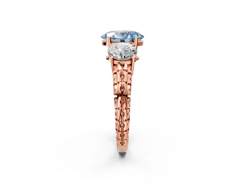 Rose gold Three-Stone Fancy Blue Oval Cut Cut Diamond Ring with Channel-Set Band and Prong Setting_2