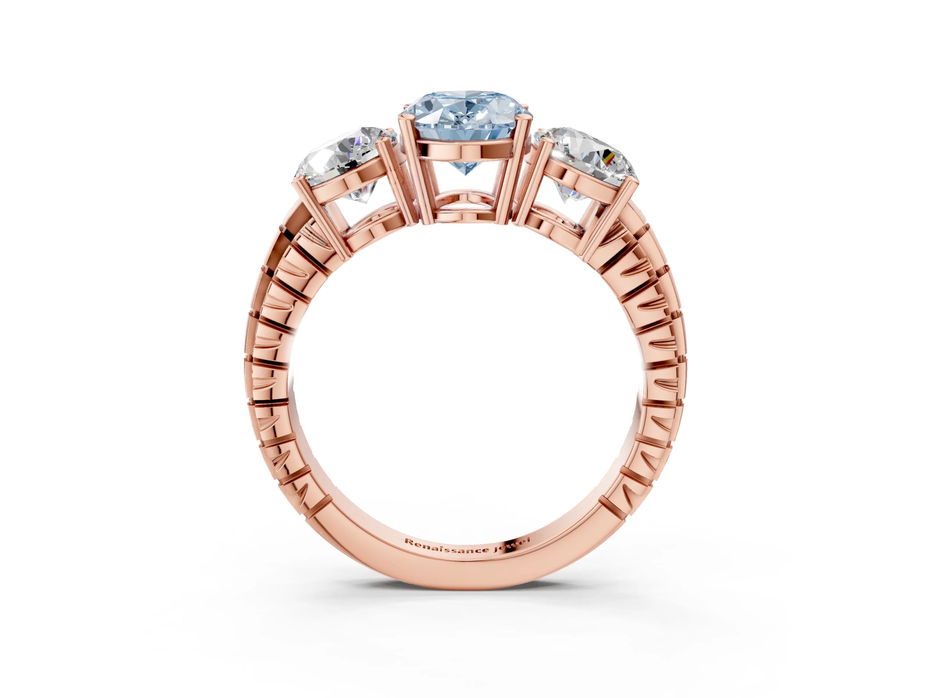 Rose gold Three-Stone Fancy Blue Oval Cut Cut Diamond Ring with Channel-Set Band and Prong Setting_3