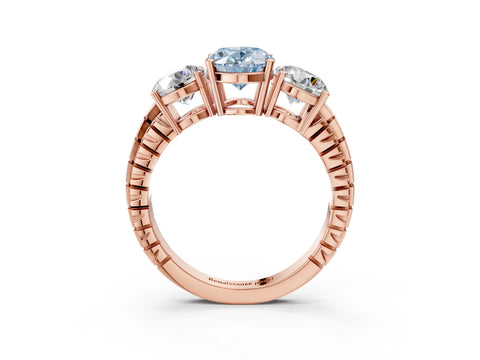 Rose gold Three-Stone Fancy Blue Oval Cut Cut Diamond Ring with Channel-Set Band and Prong Setting_3