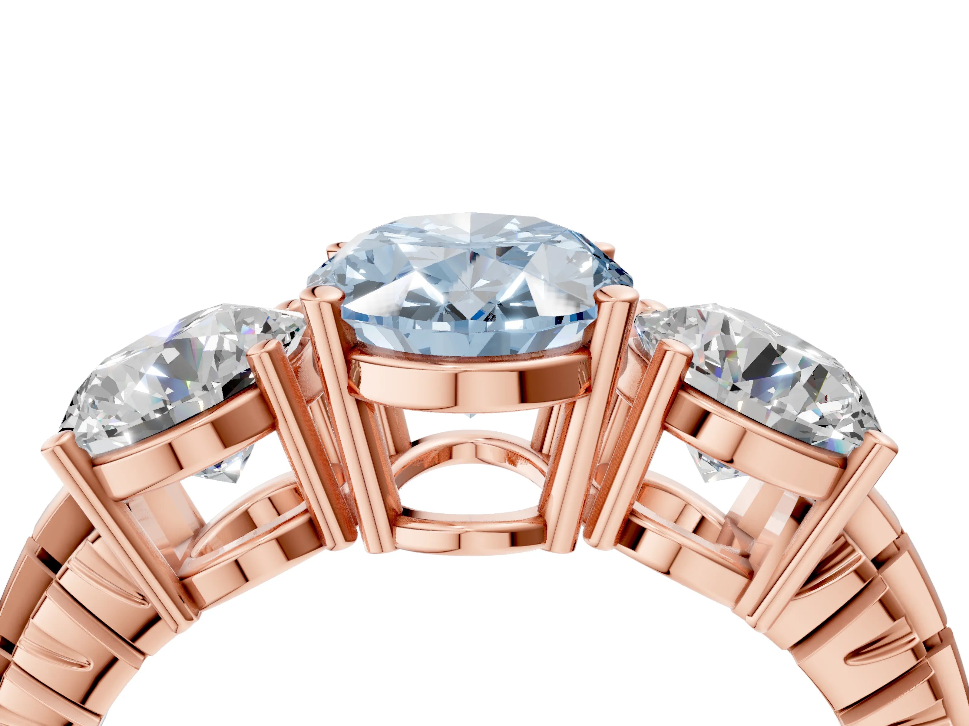 Rose gold Three-Stone Fancy Blue Oval Cut Cut Diamond Ring with Channel-Set Band and Prong Setting_4