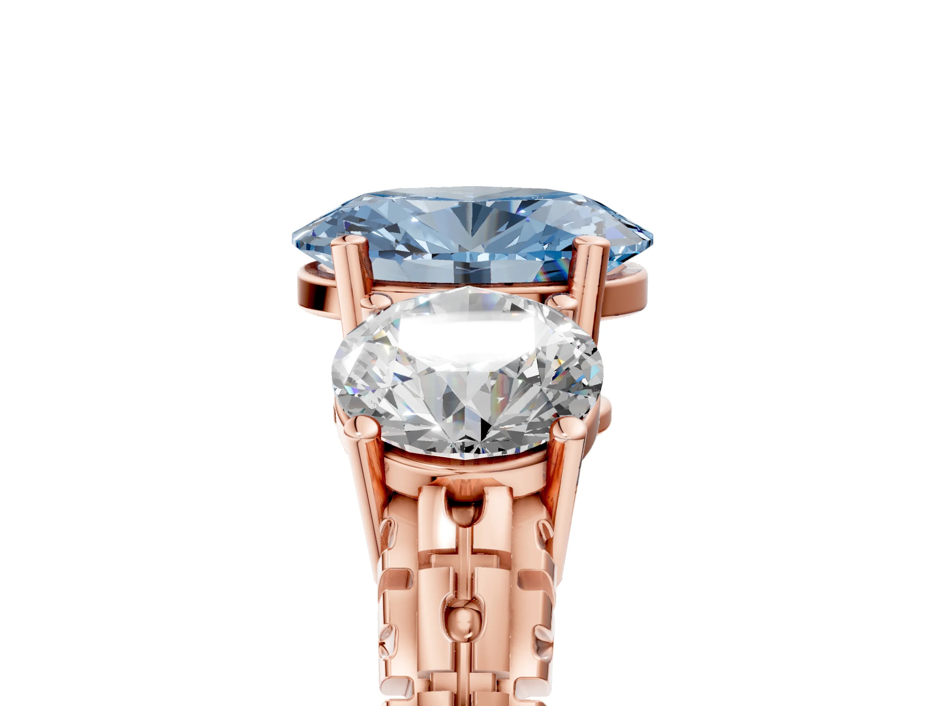Rose gold Three-Stone Fancy Blue Oval Cut Cut Diamond Ring with Channel-Set Band and Prong Setting_5