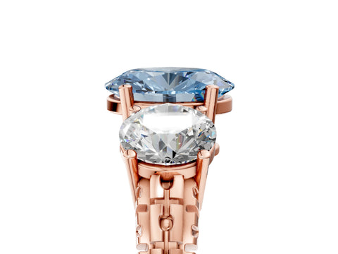 Rose gold Three-Stone Fancy Blue Oval Cut Cut Diamond Ring with Channel-Set Band and Prong Setting_5