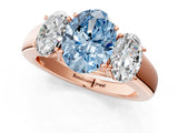 Rose gold Three-Stone Fancy Blue Oval Cut Cut Diamond Ring with Prong Setting and Classic Band_1