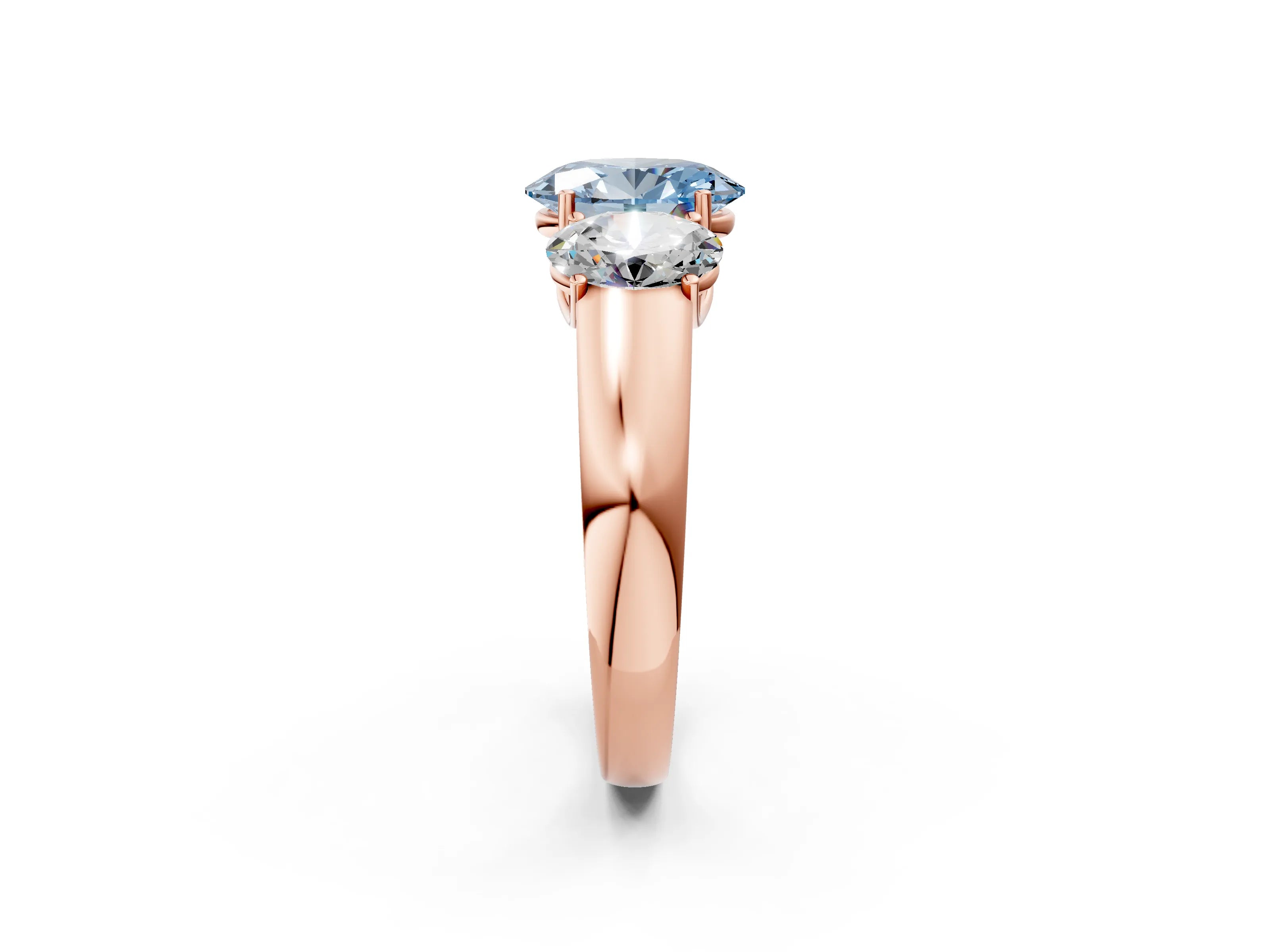 Rose gold Three-Stone Fancy Blue Oval Cut Cut Diamond Ring with Prong Setting and Classic Band_2