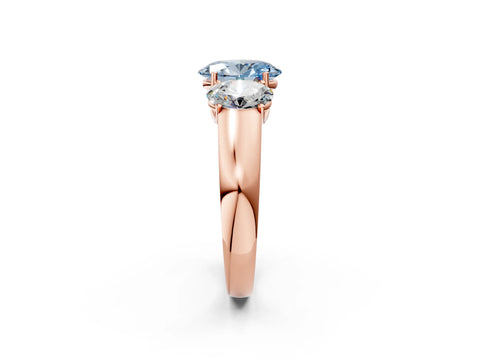 Rose gold Three-Stone Fancy Blue Oval Cut Cut Diamond Ring with Prong Setting and Classic Band_2