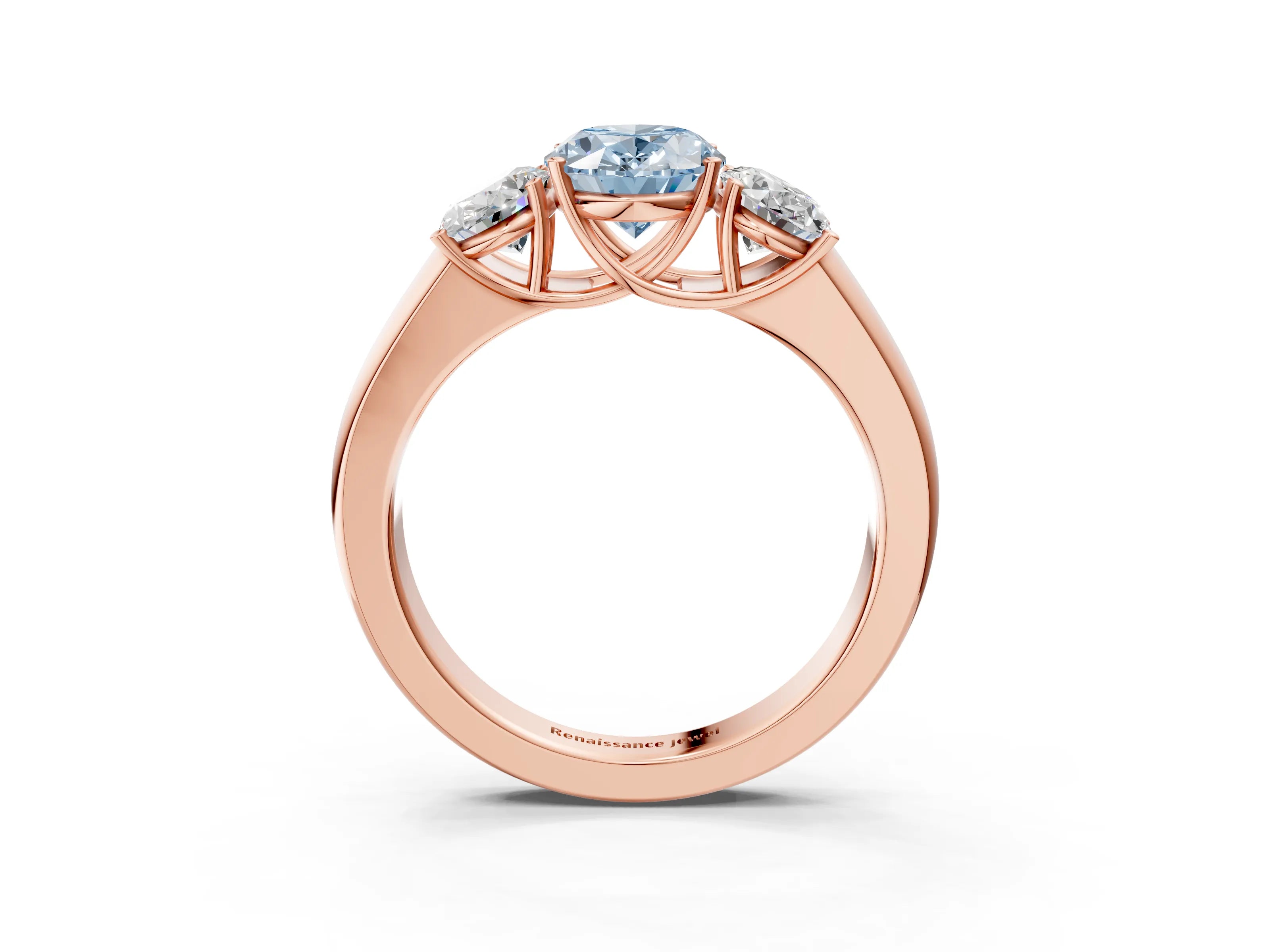 Rose gold Three-Stone Fancy Blue Oval Cut Cut Diamond Ring with Prong Setting and Classic Band_3