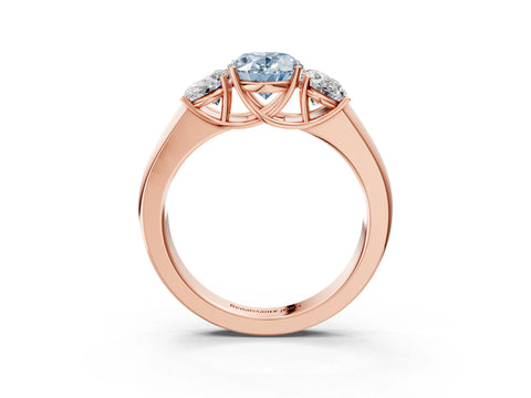 Rose gold Three-Stone Fancy Blue Oval Cut Cut Diamond Ring with Prong Setting and Classic Band_3