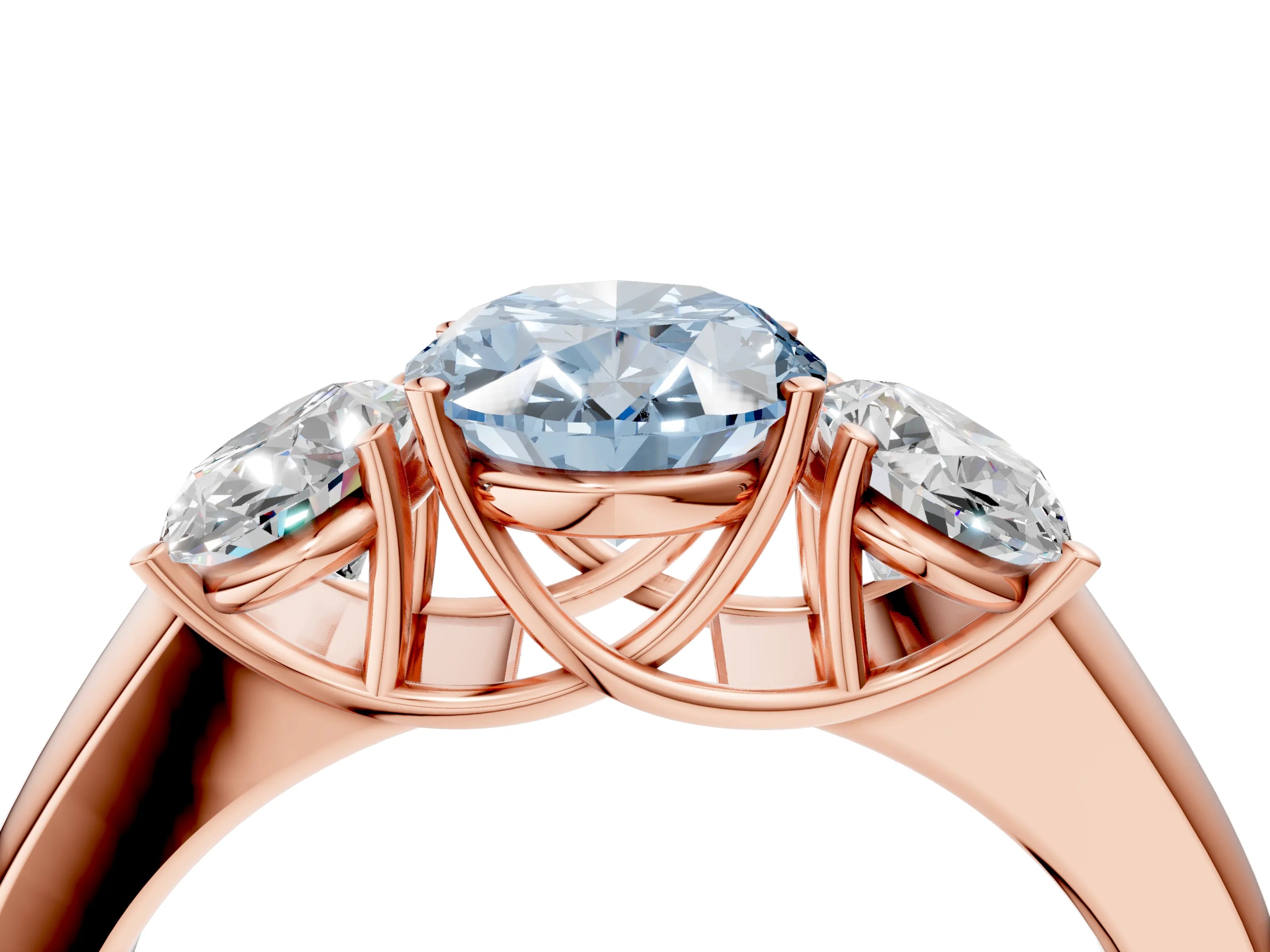 Rose gold Three-Stone Fancy Blue Oval Cut Cut Diamond Ring with Prong Setting and Classic Band_4