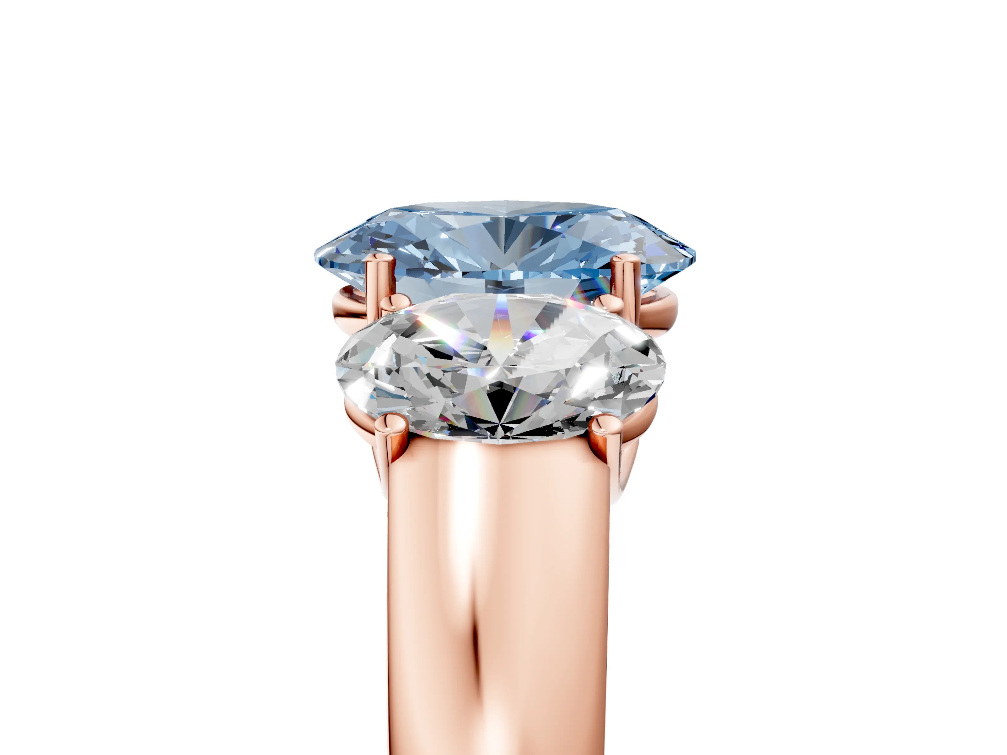 Rose gold Three-Stone Fancy Blue Oval Cut Cut Diamond Ring with Prong Setting and Classic Band_5