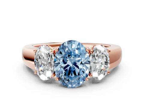 Rose gold Three-Stone Fancy Blue Oval Cut Cut Diamond Ring with Prong Setting and Classic Band