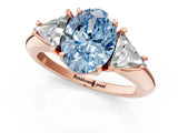 Rose gold Three-Stone Fancy Blue Oval Cut Cut Diamond Ring with Trillion Side Stones and Four-Prong Setting_4
