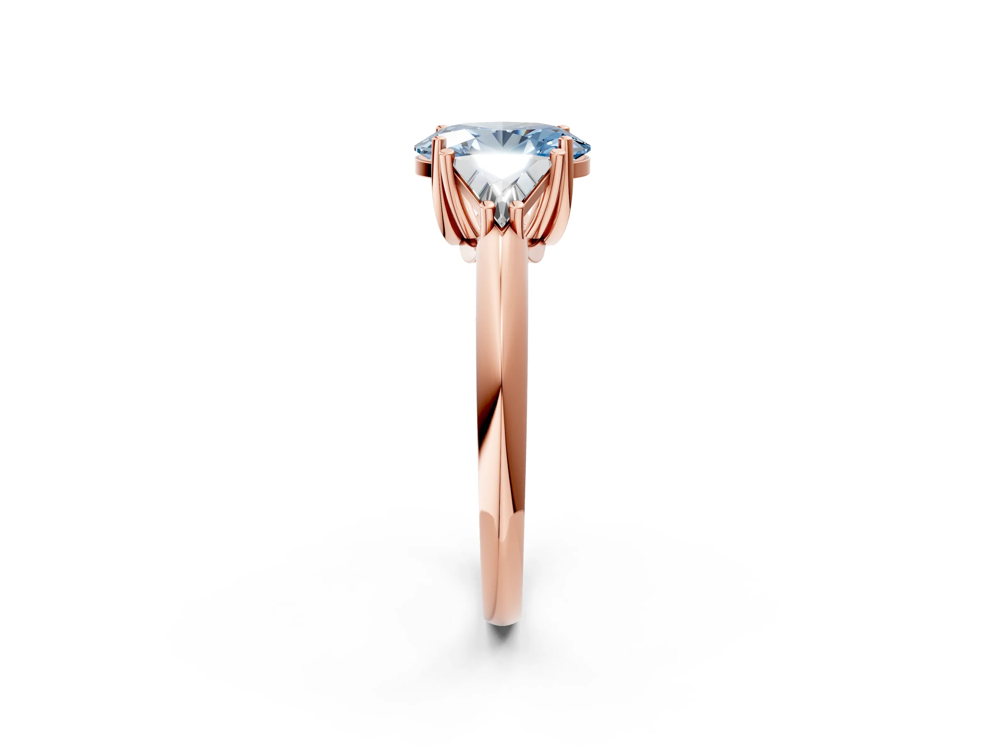 Rose gold Three-Stone Fancy Blue Oval Cut Cut Diamond Ring with Trillion Side Stones and Four-Prong Setting_5