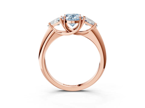 Rose gold Three-Stone Fancy Blue Oval Cut Cut Diamond Ring with Trillion Side Stones and Four-Prong Setting_6