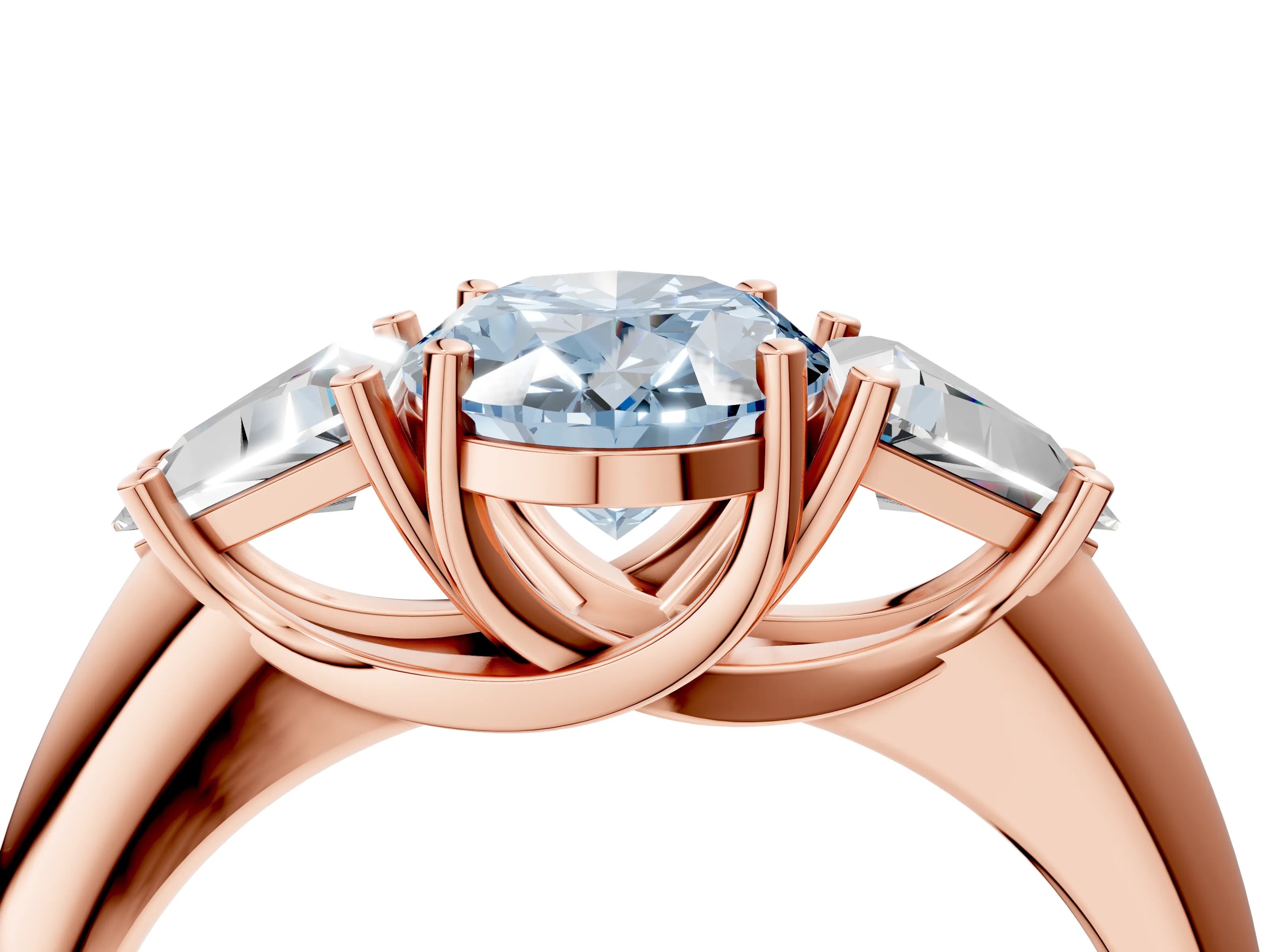 Rose gold Three-Stone Fancy Blue Oval Cut Cut Diamond Ring with Trillion Side Stones and Four-Prong Setting_7