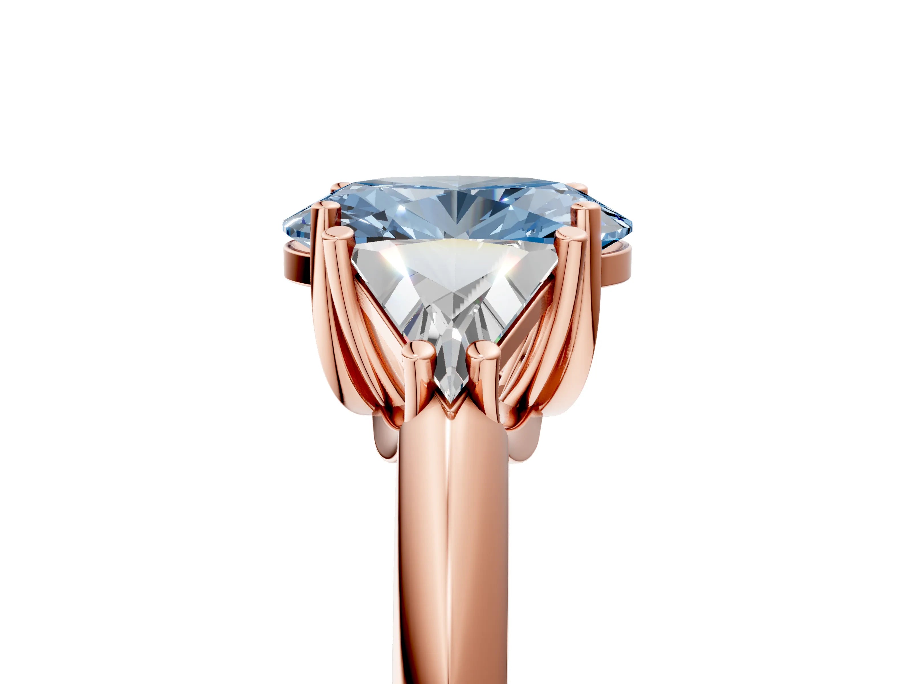 Rose gold Three-Stone Fancy Blue Oval Cut Cut Diamond Ring with Trillion Side Stones and Four-Prong Setting_8