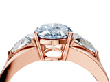 Rose gold Three-Stone Fancy Blue Oval Cut Cut Diamond Ring with Trillion Side Stones on a Split Shank Band_4