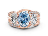 Rose gold Three-Stone Fancy Blue Oval Cut Cut Diamond Split Shank Prong Set Ring